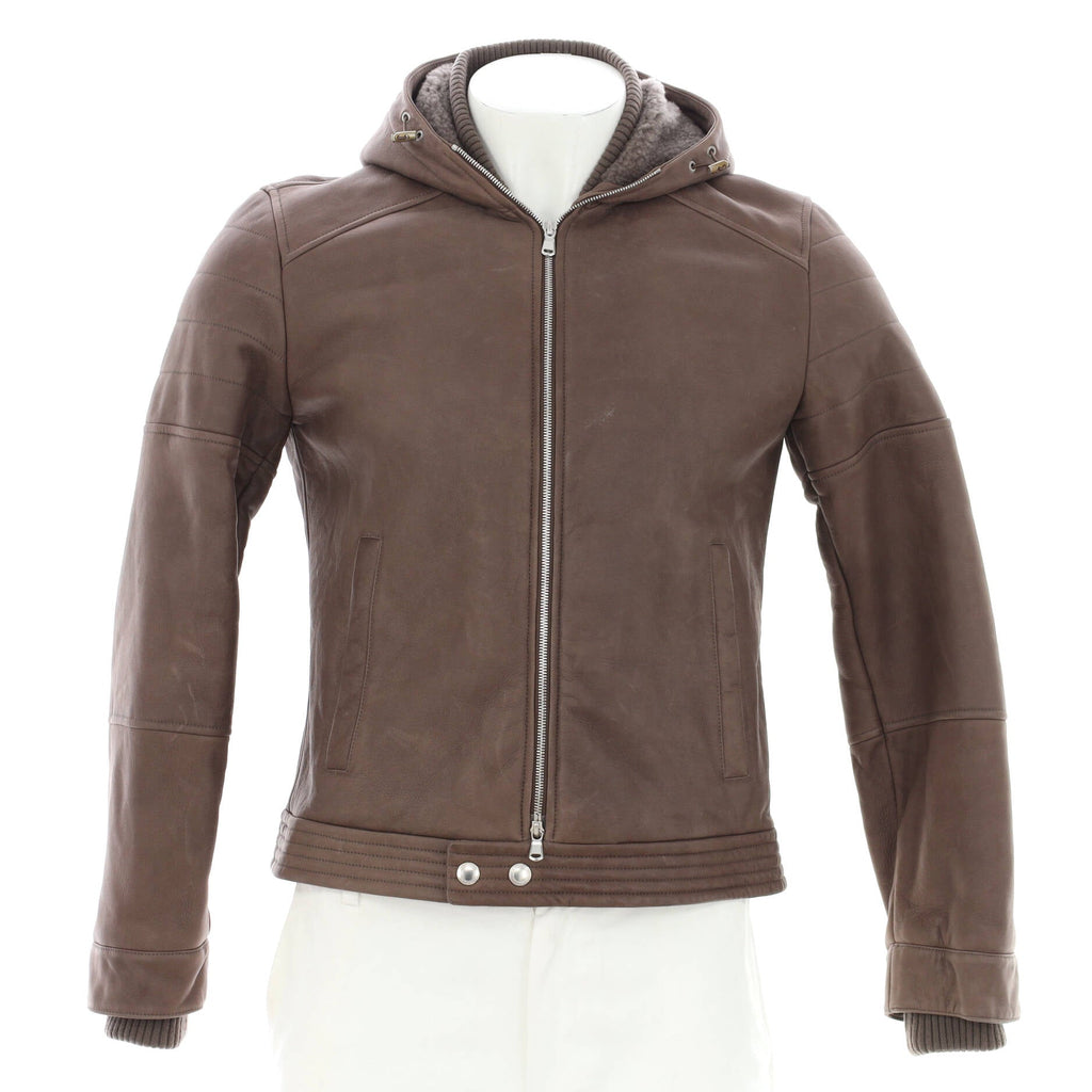 Men's Hooded Jacket Leather with Shearling