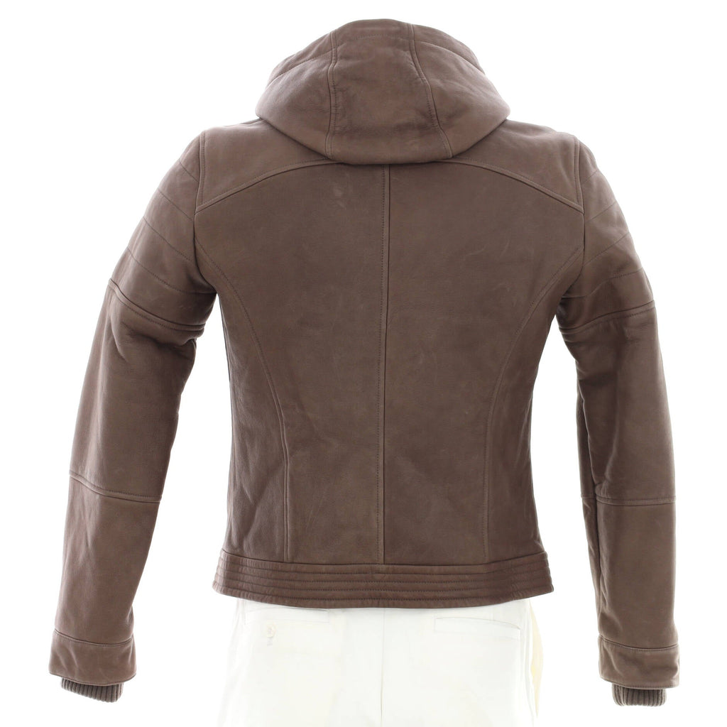 Men's Hooded Jacket Leather with Shearling