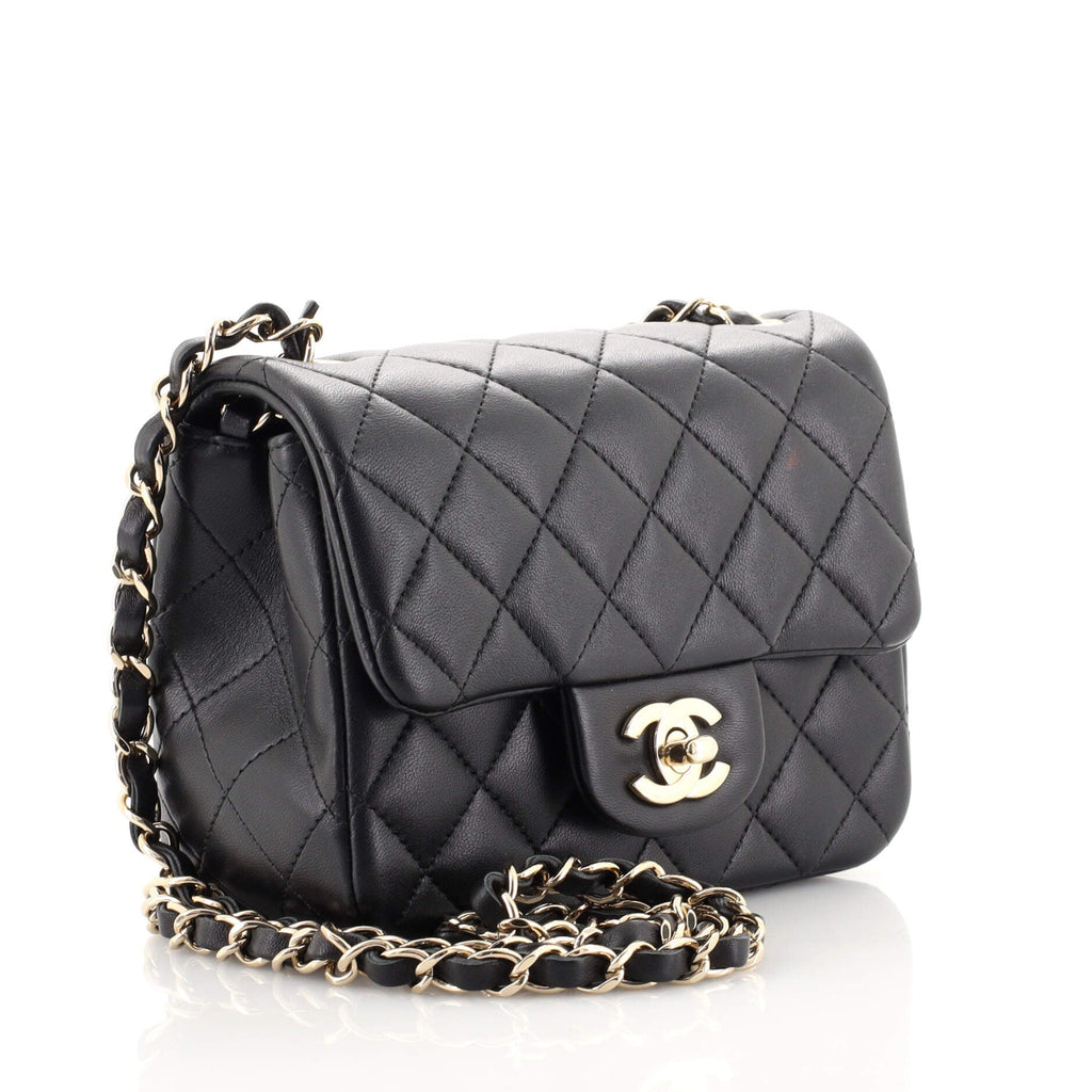 Square Classic Single Flap Bag Quilted Lambskin Mini