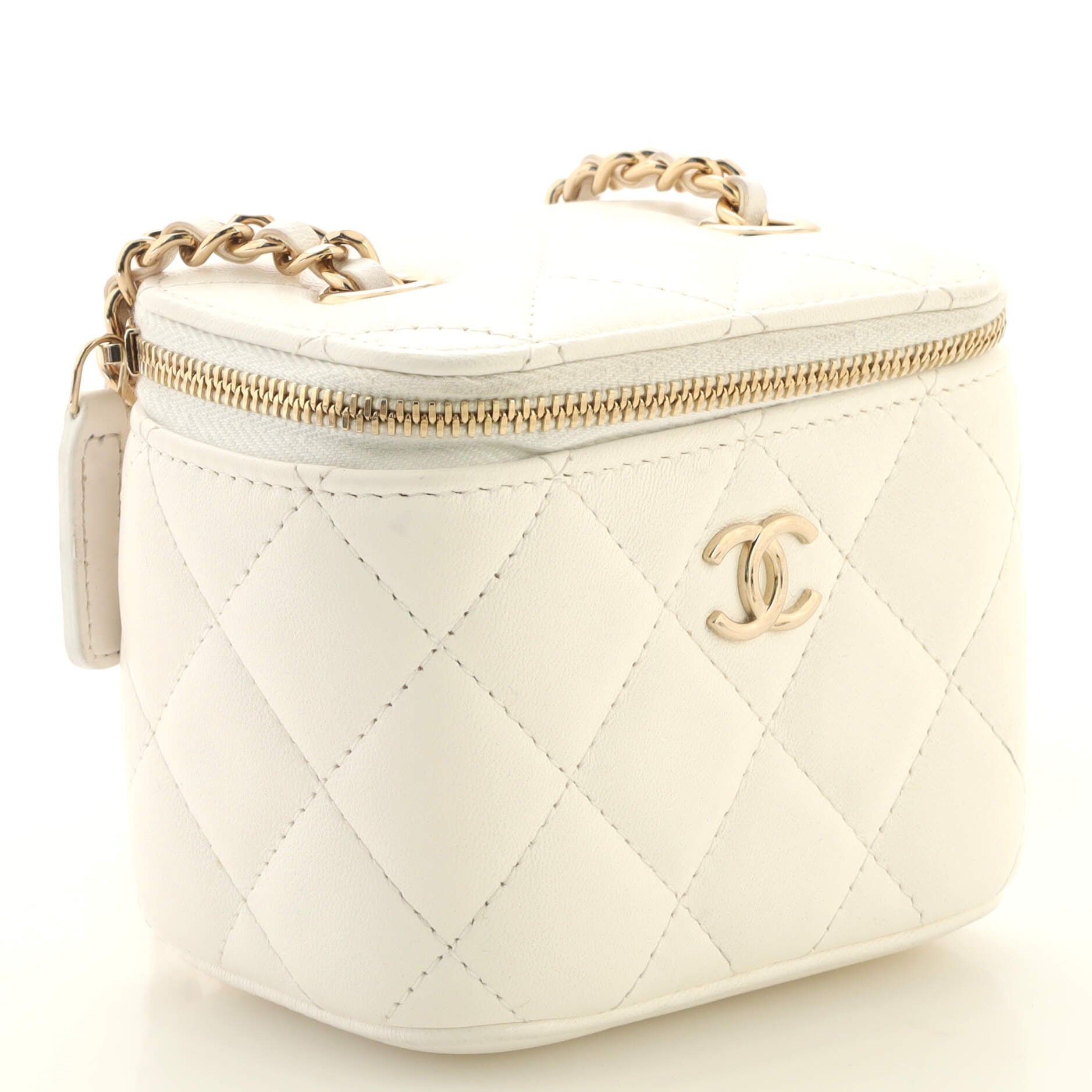 Camellia Bow Vanity Case with Chain Quilted Lambskin Mini