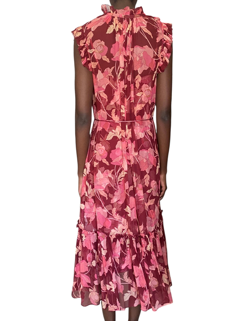 Zimmerman Burgundy Floral Silk Concert Flutter Maxi Dress - 2