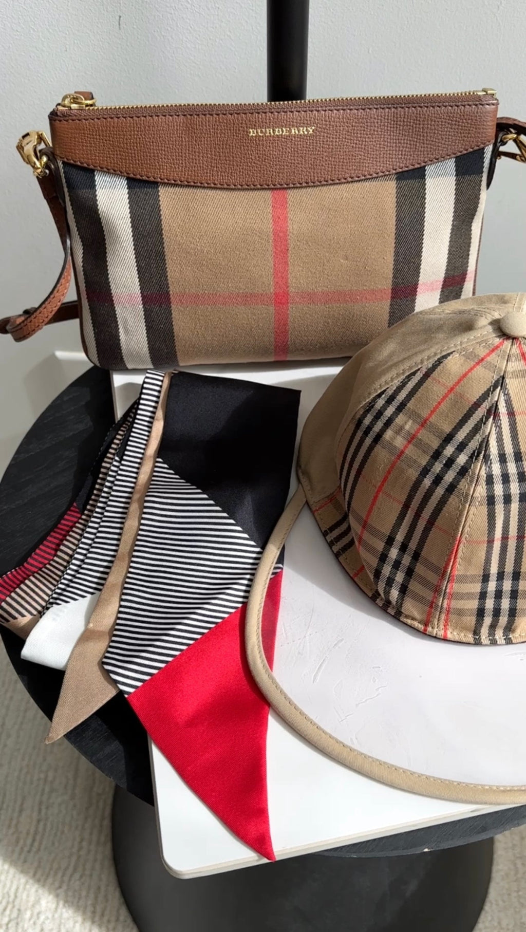 Burberry Noval Check Brown Leather Derby Payton Crossbody Bag