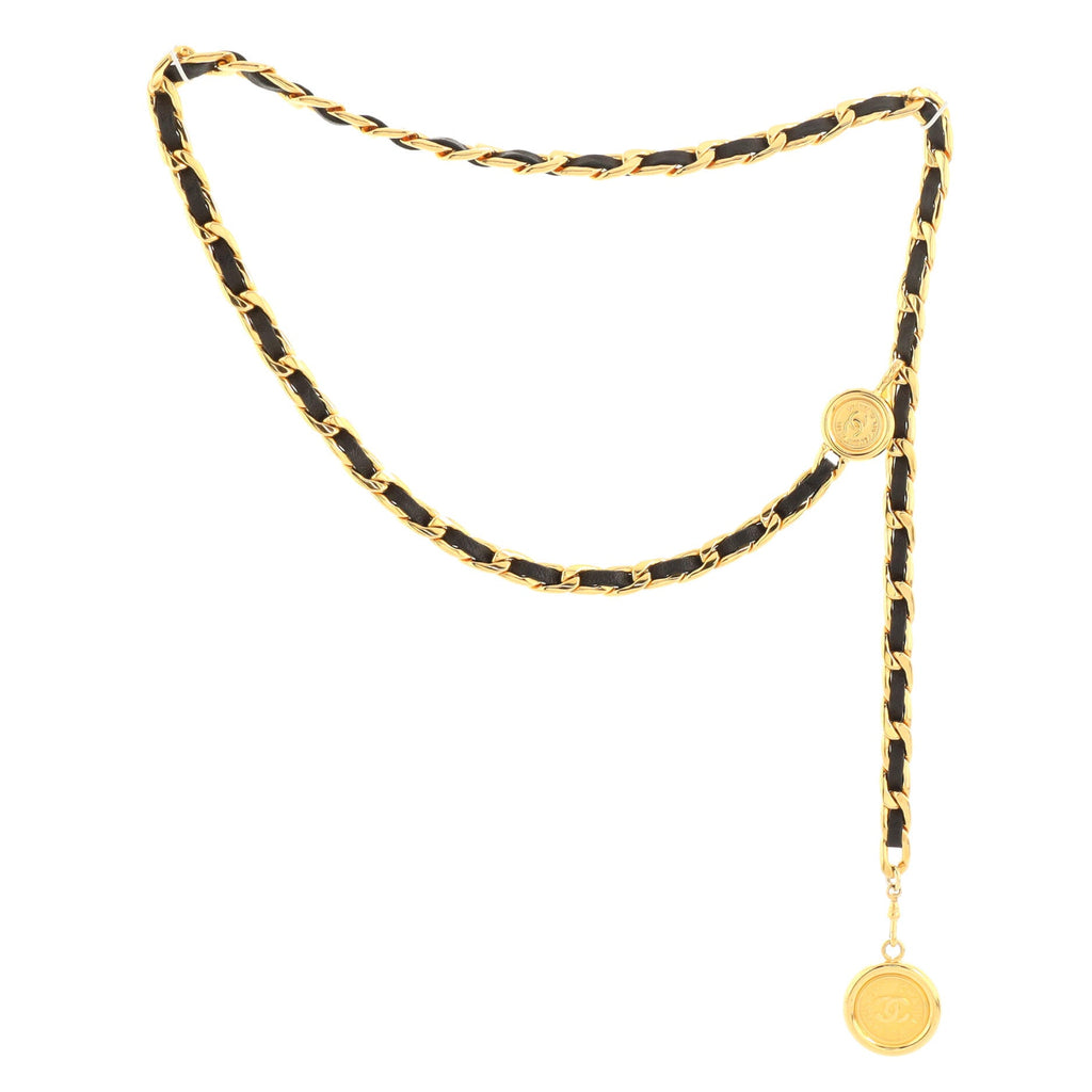 Vintage Medallion Chain Belt Metal and Leather 5