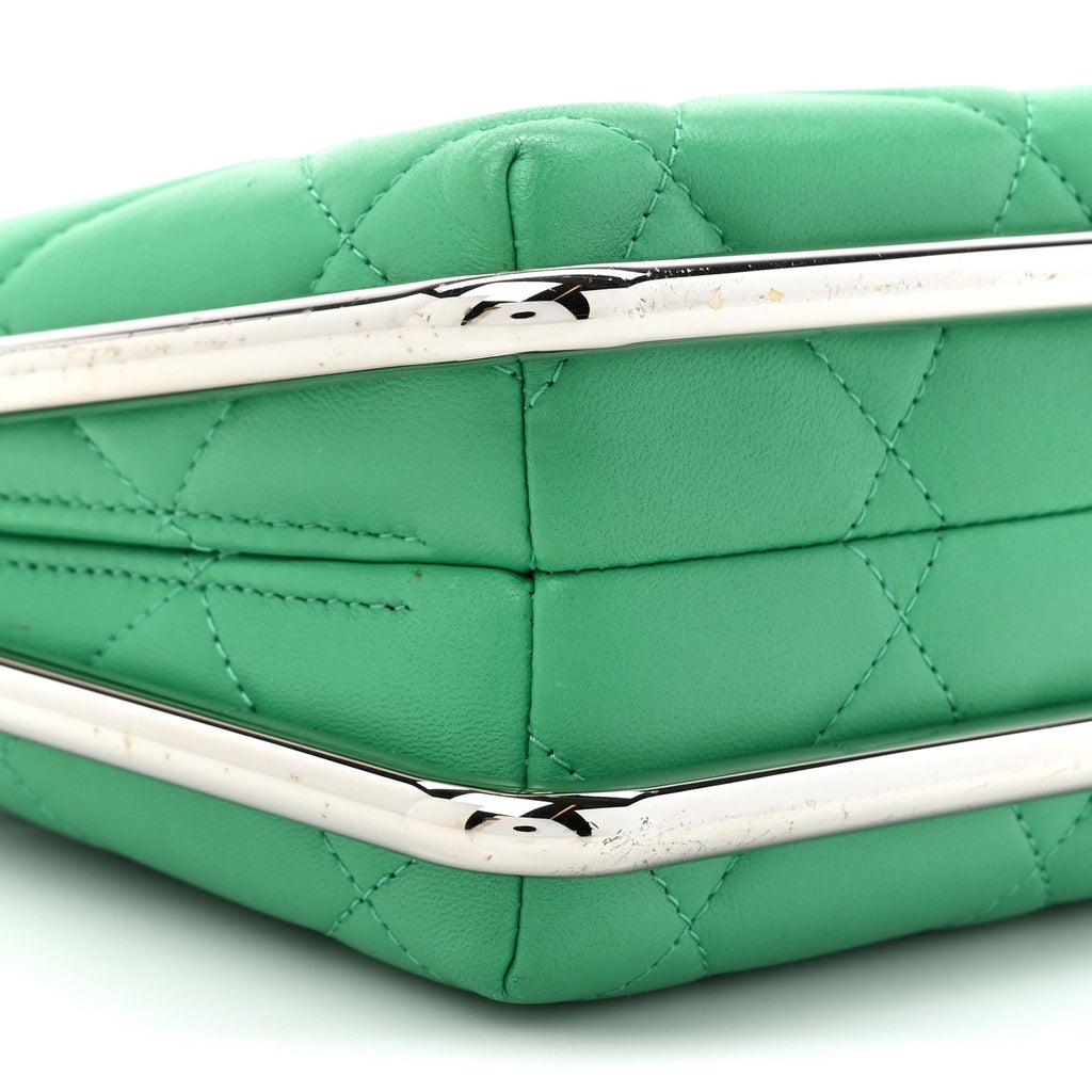 Quilted Lambskin Metal Bar Clutch Bag Green