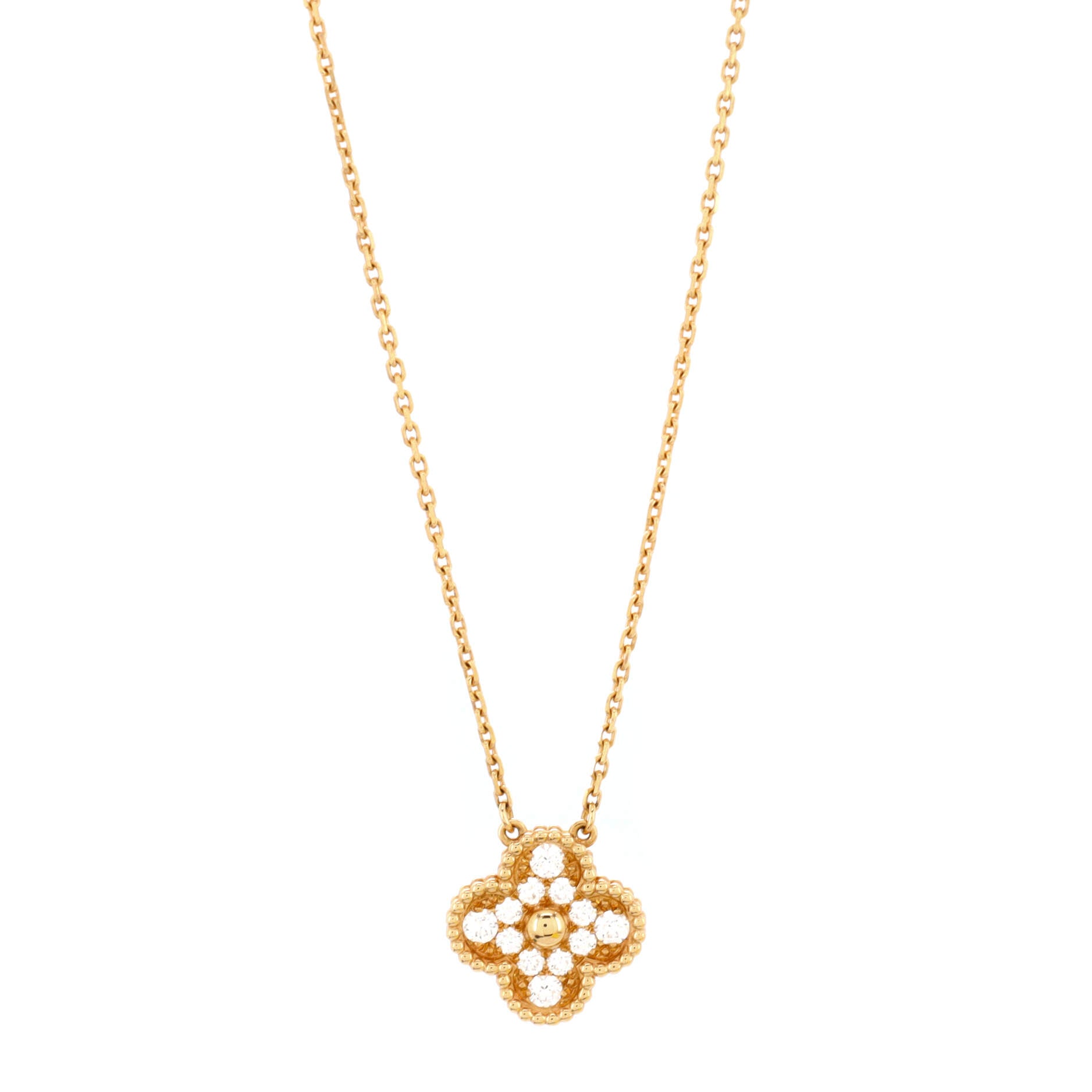 Vintage Alhambra Pendant Necklace 18K Yellow Gold and Diamonds