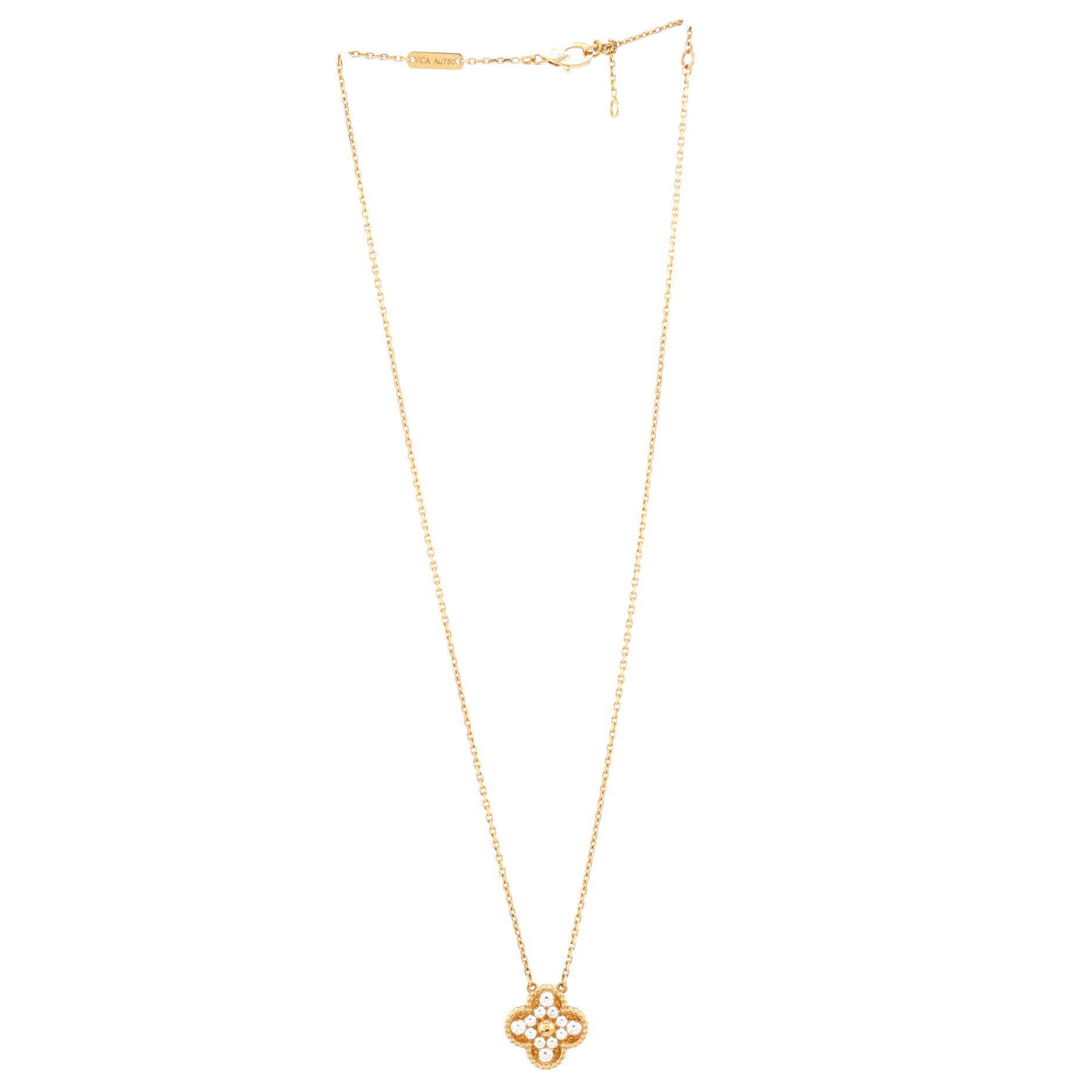 Vintage Alhambra Pendant Necklace 18K Yellow Gold and Diamonds