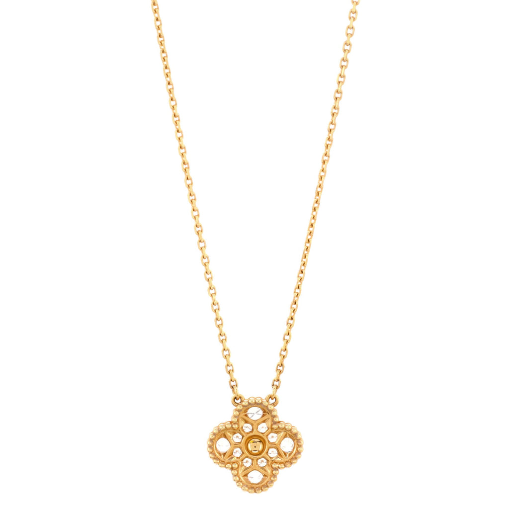 Vintage Alhambra Pendant Necklace 18K Yellow Gold and Diamonds