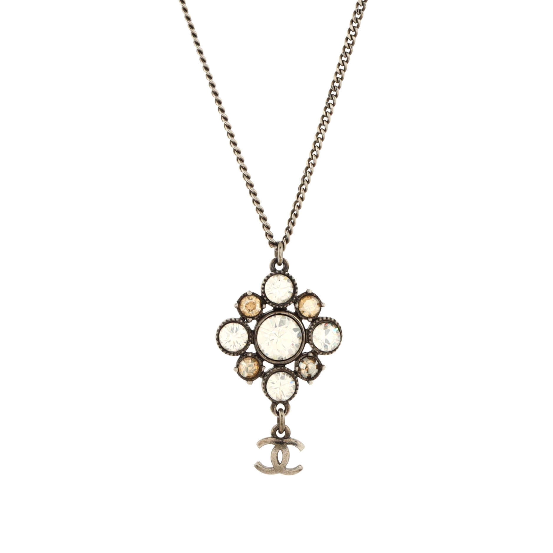 CC Cluster Drop Pendant Necklace Metal with Crystals