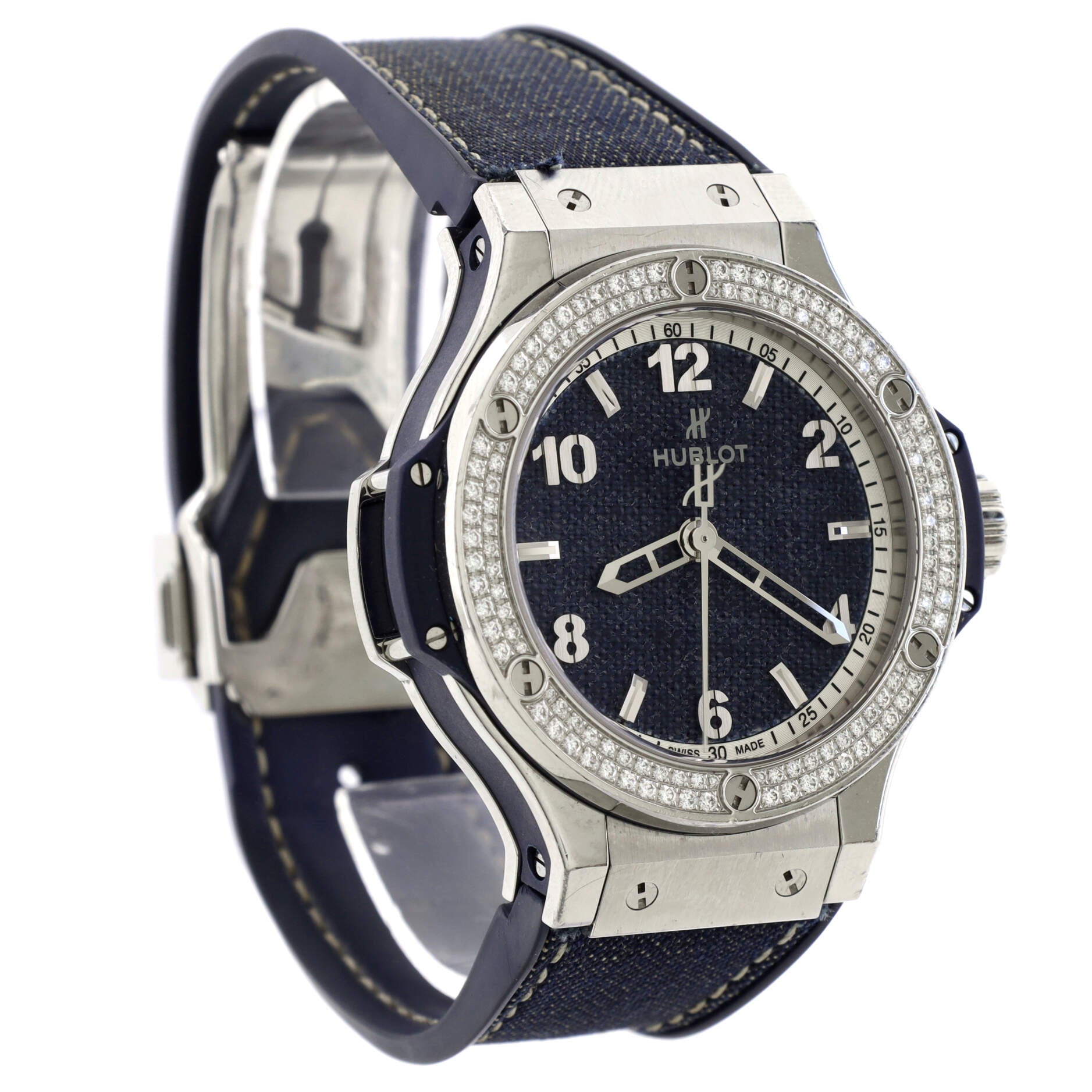 Big Bang Jeans Quartz Watch Stainless Steel and Rubber with Diamond Bezel 38