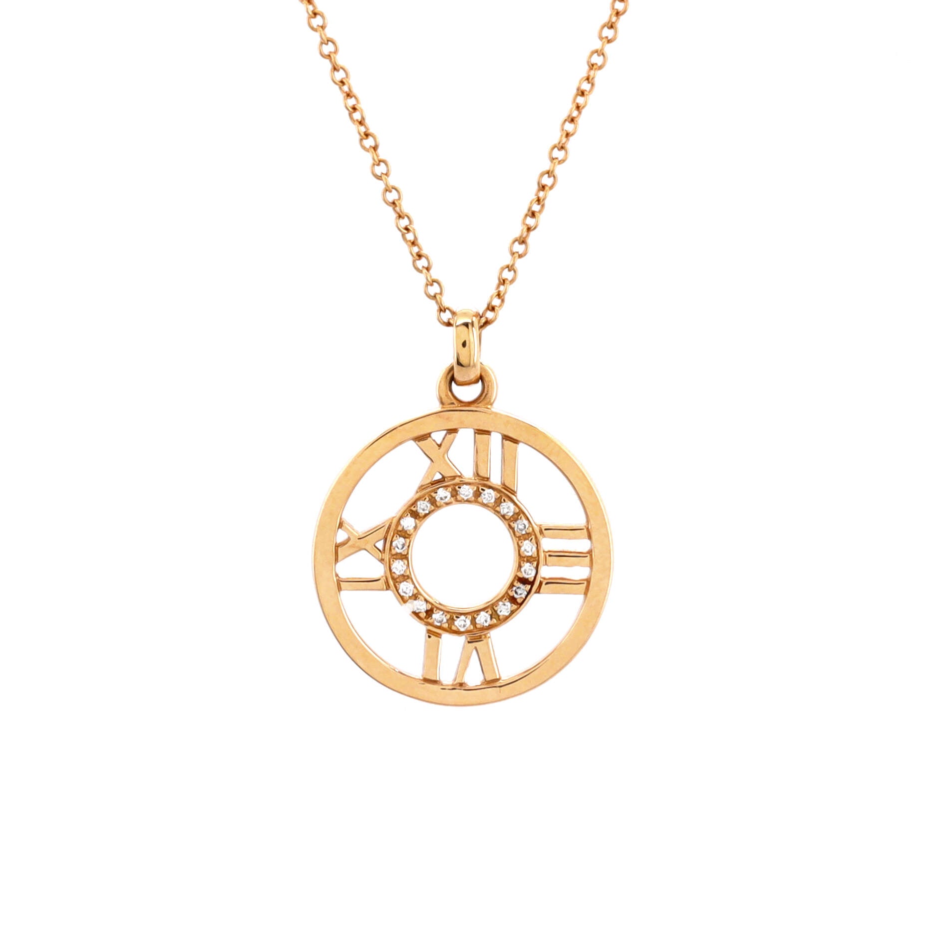 Atlas Open Medallion Pendant Necklace 18K Rose Gold with Diamonds