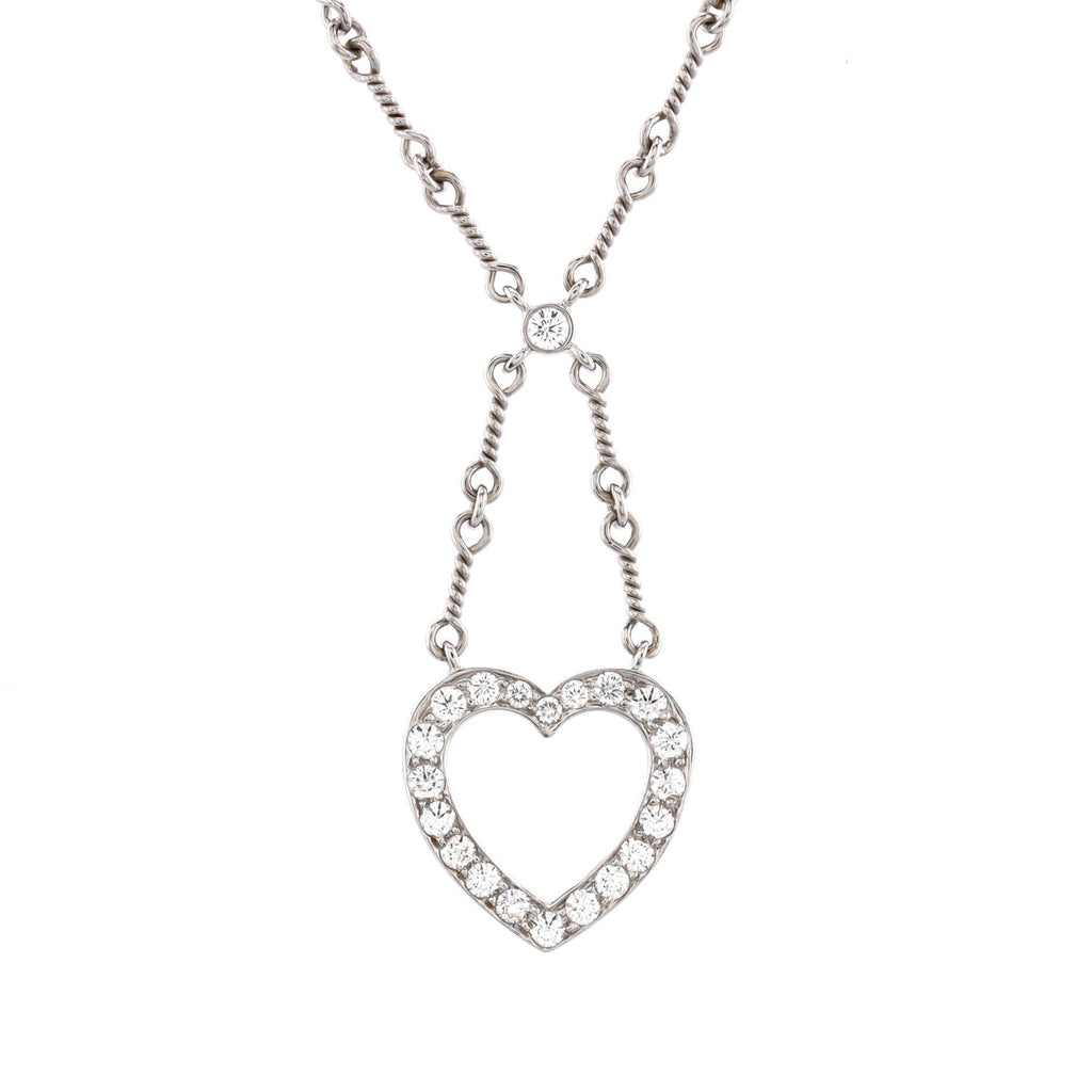 Open Heart Pendant Necklace Platinum and Diamonds
