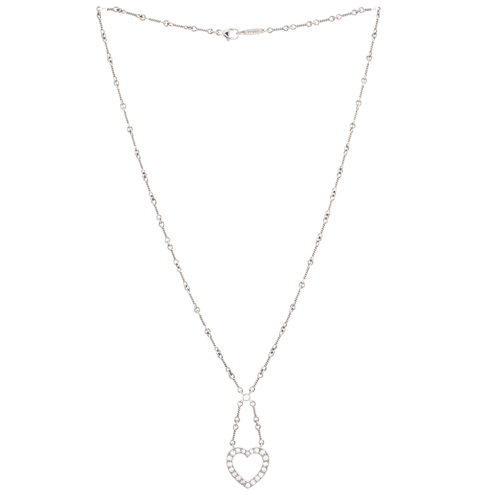 Open Heart Pendant Necklace Platinum and Diamonds