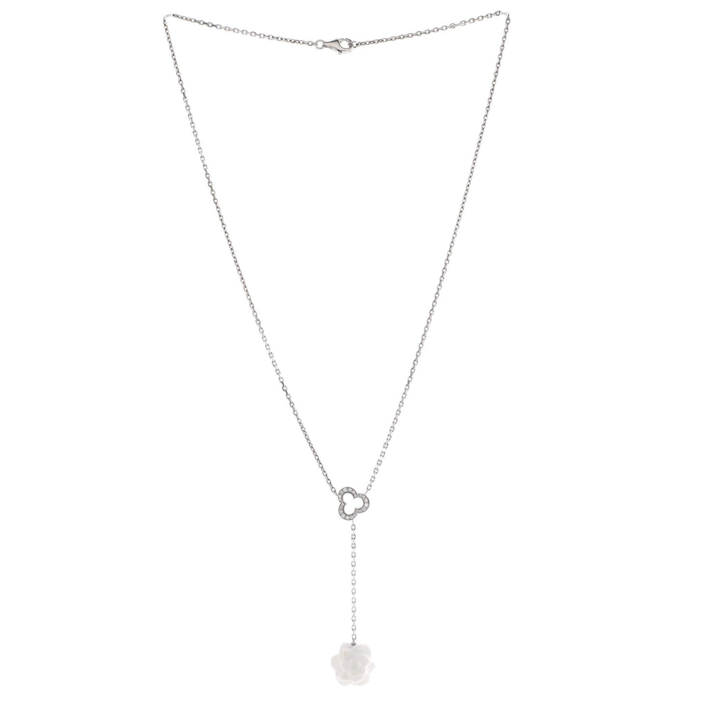 Camelia Sculpte Lariat Necklace 18K White Gold with Diamonds and Agate