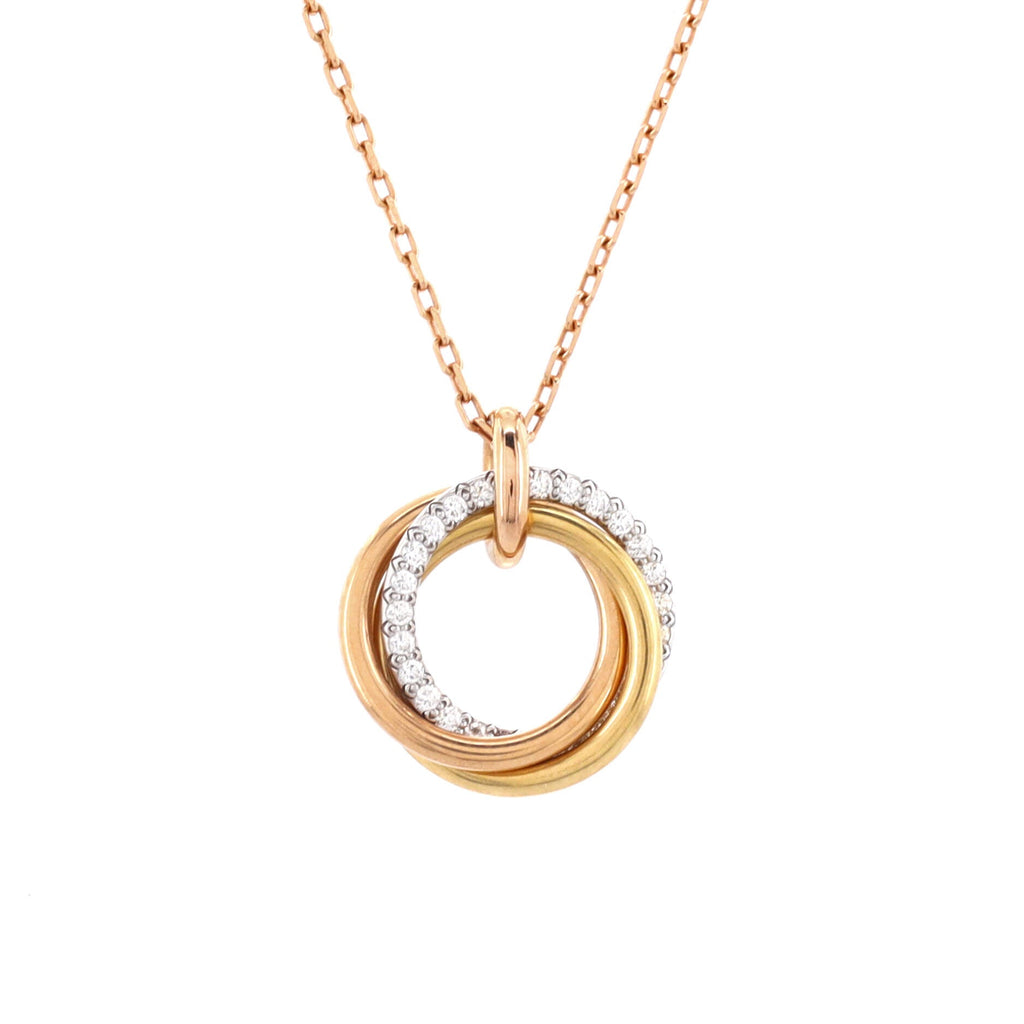 Trinity Pendant Necklace 18K Tricolor Gold with Pave Diamonds Medium
