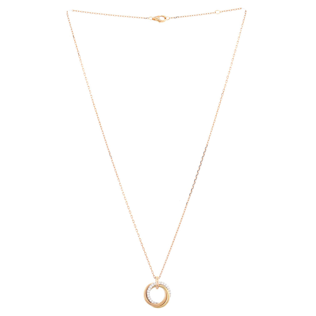 Trinity Pendant Necklace 18K Tricolor Gold with Pave Diamonds Medium