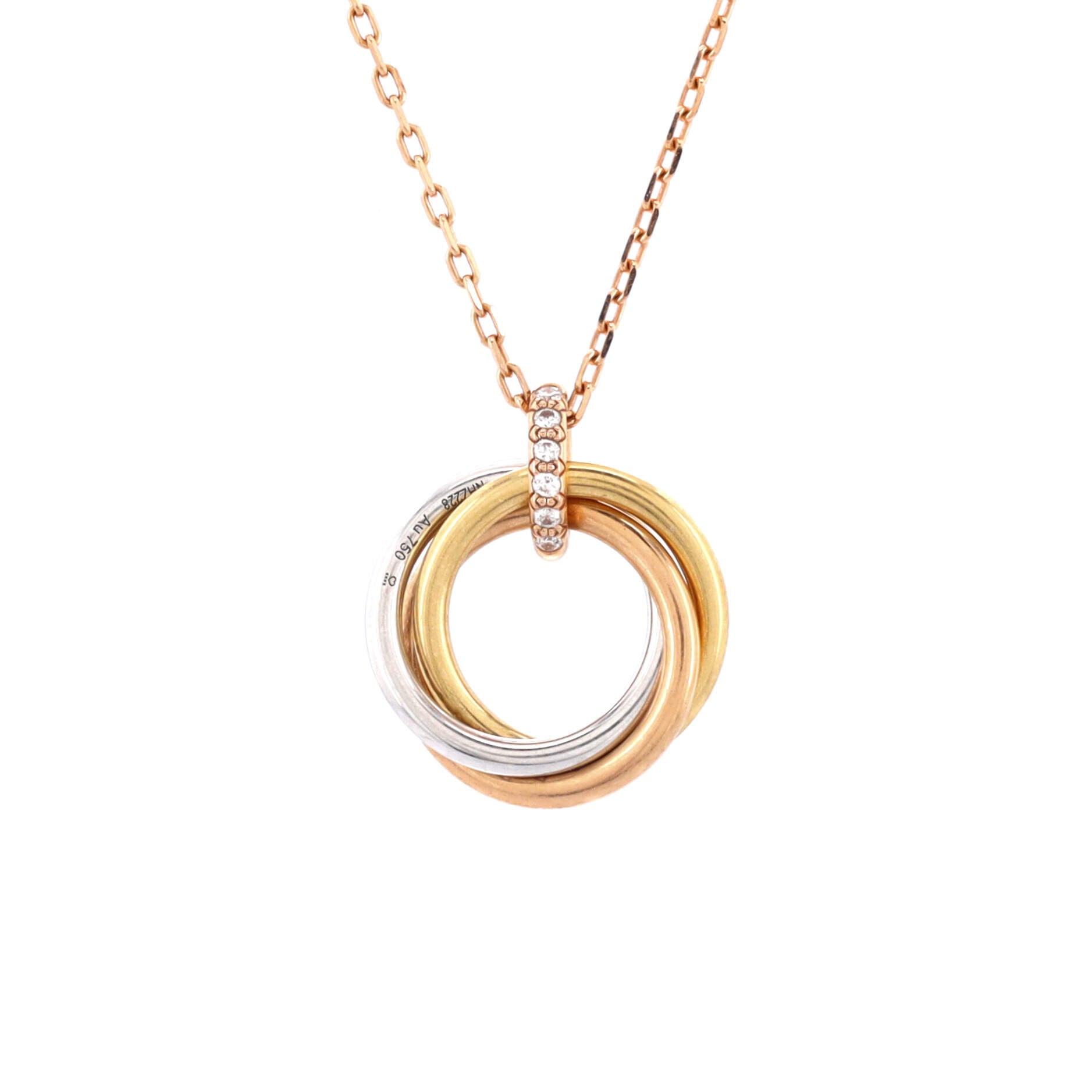 Trinity Pendant Necklace 18K Tricolor Gold with Pave Diamonds Medium
