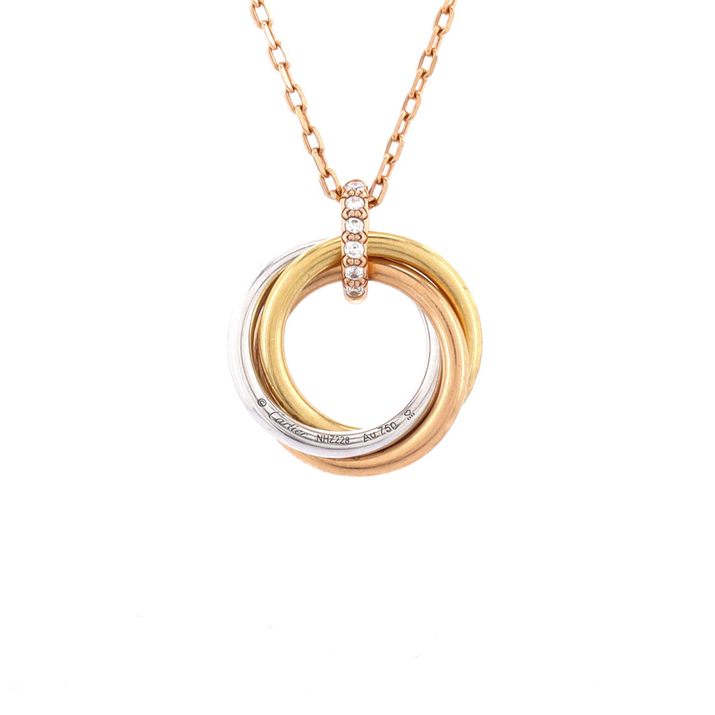 Trinity Pendant Necklace 18K Tricolor Gold with Pave Diamonds Medium