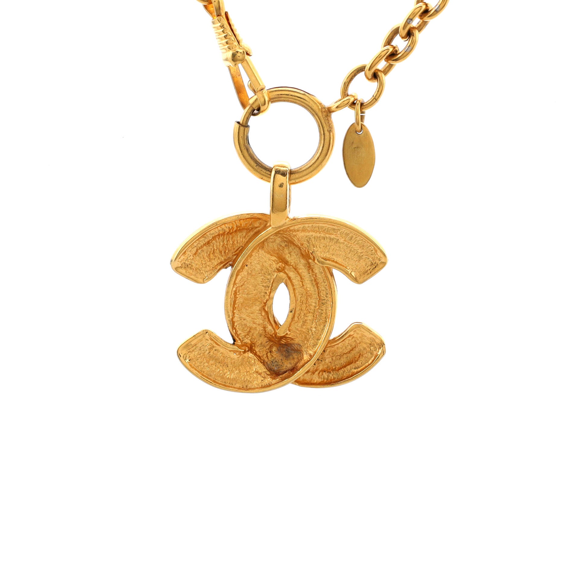 Vintage Quilted CC Pendant Necklace Metal Large