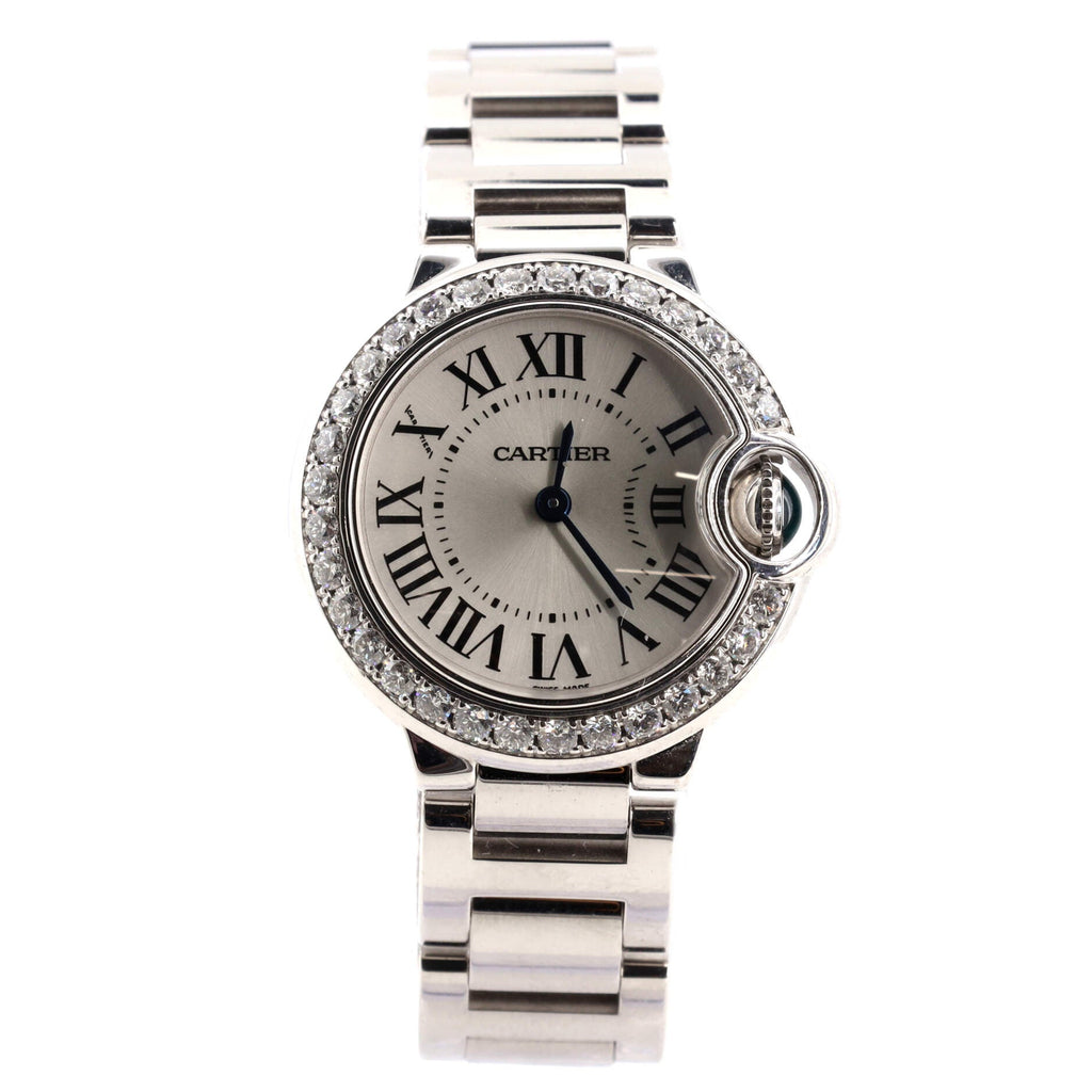 Ballon Bleu de Cartier Quartz Watch White Gold and Diamond Bezel 28