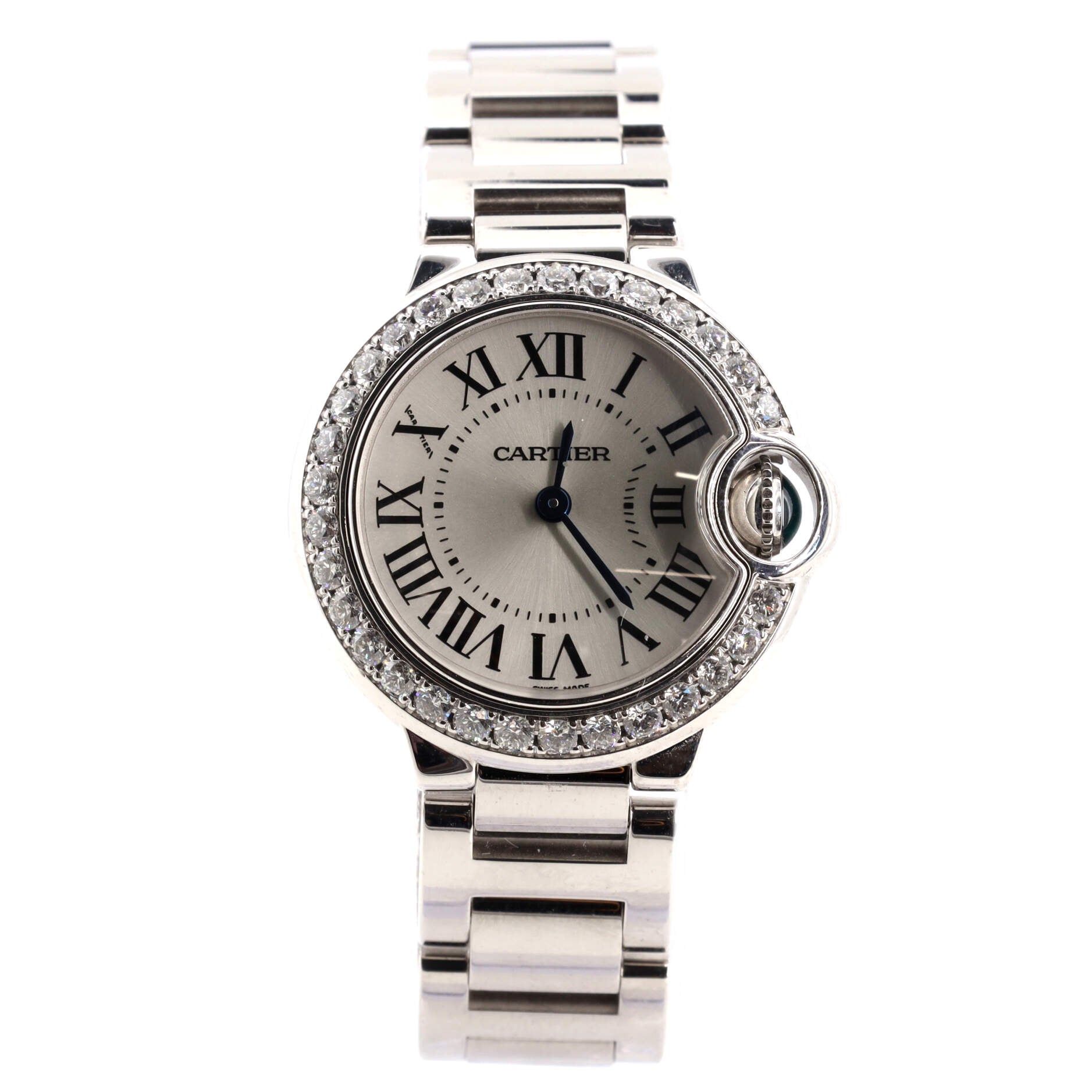 Ballon Bleu de Cartier Quartz Watch White Gold and Diamond Bezel 28