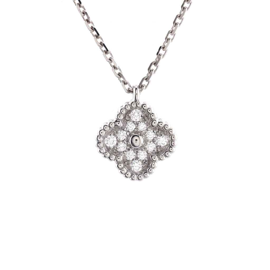 Sweet Alhambra Pendant Necklace 18K White Gold with Diamonds