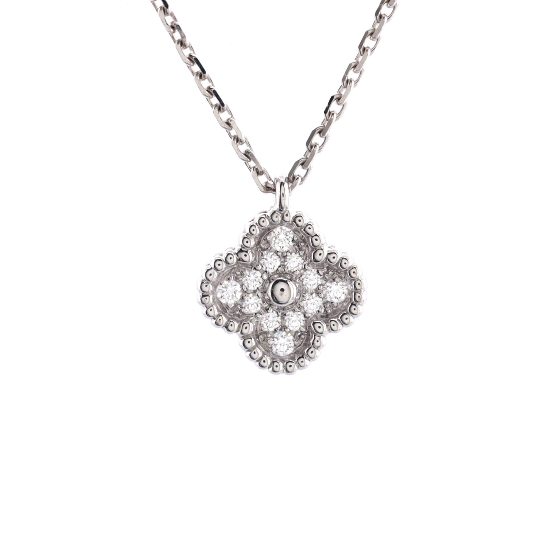 Sweet Alhambra Pendant Necklace 18K White Gold with Diamonds