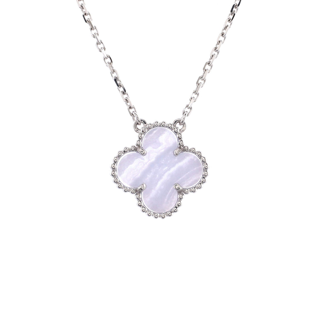 Vintage Alhambra Pendant Necklace 18K White Gold and Chalcedony