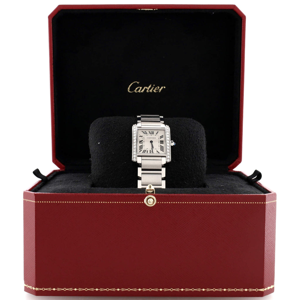 Tank Francaise Quartz Watch Stainless Steel with Diamond Bezel 25