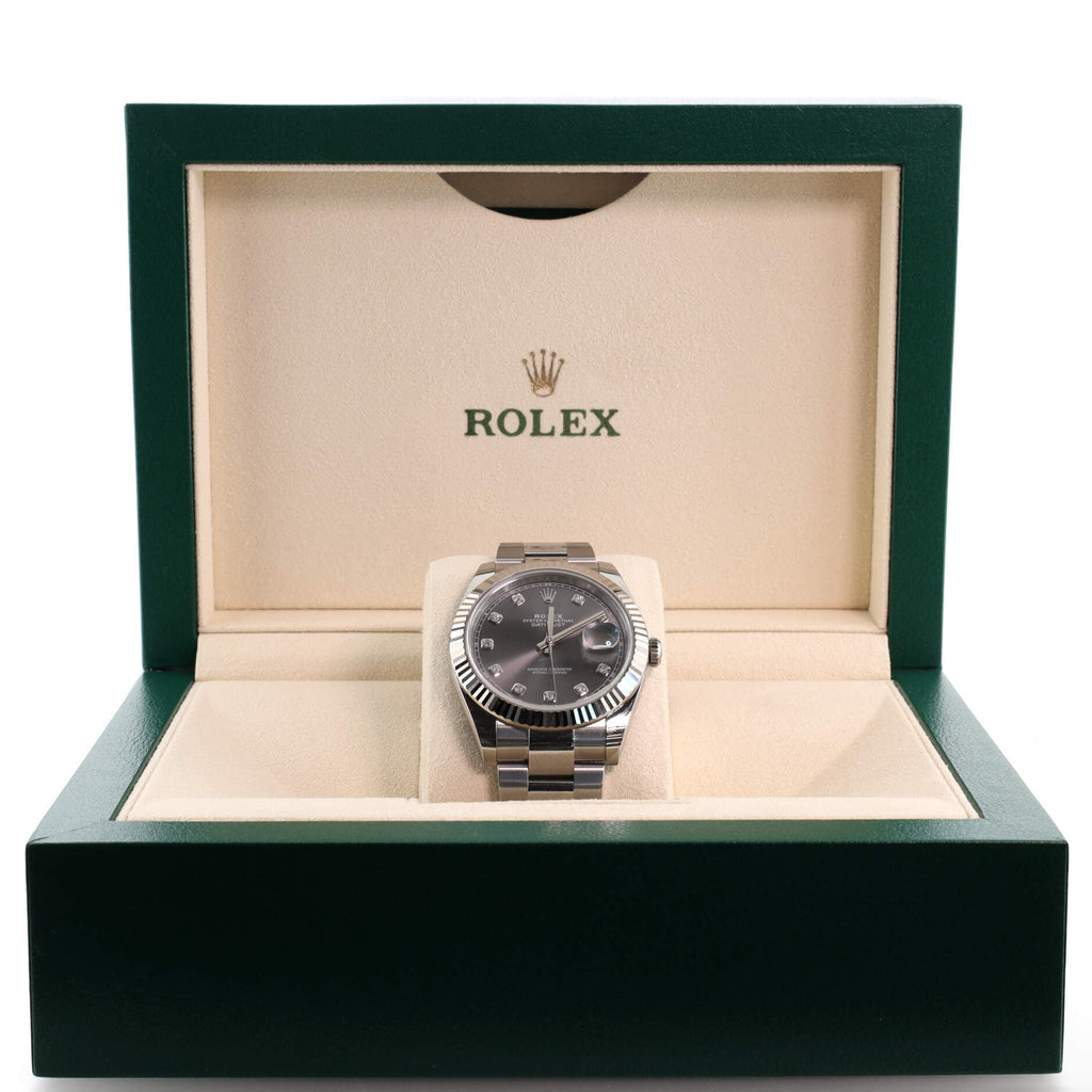 Oyster Perpetual Datejust Automatic Watch Stainless Steel and White Gold with Diamond Markers 41