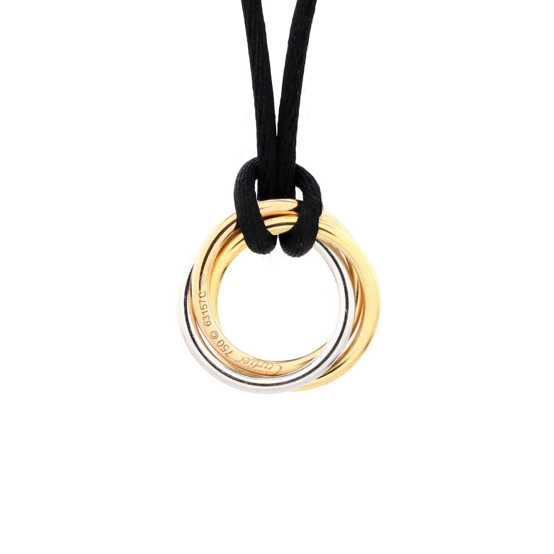 Trinity on Cord Necklace Silk Cord with 18K Tricolor Gold and Pave Diamonds Medium