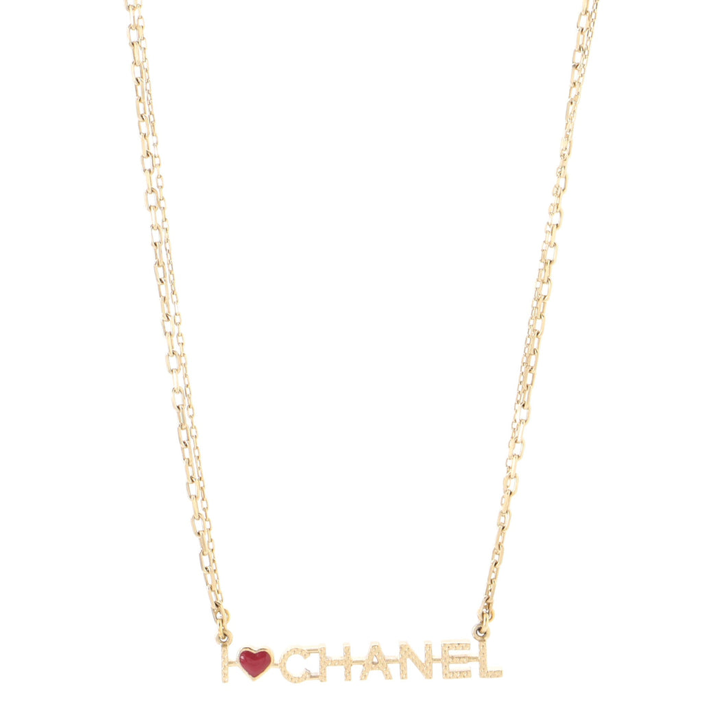 I Love Chanel Chain Necklace Metal with Resin