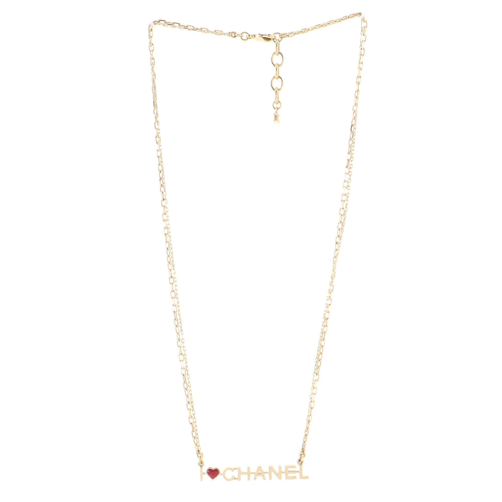 I Love Chanel Chain Necklace Metal with Resin