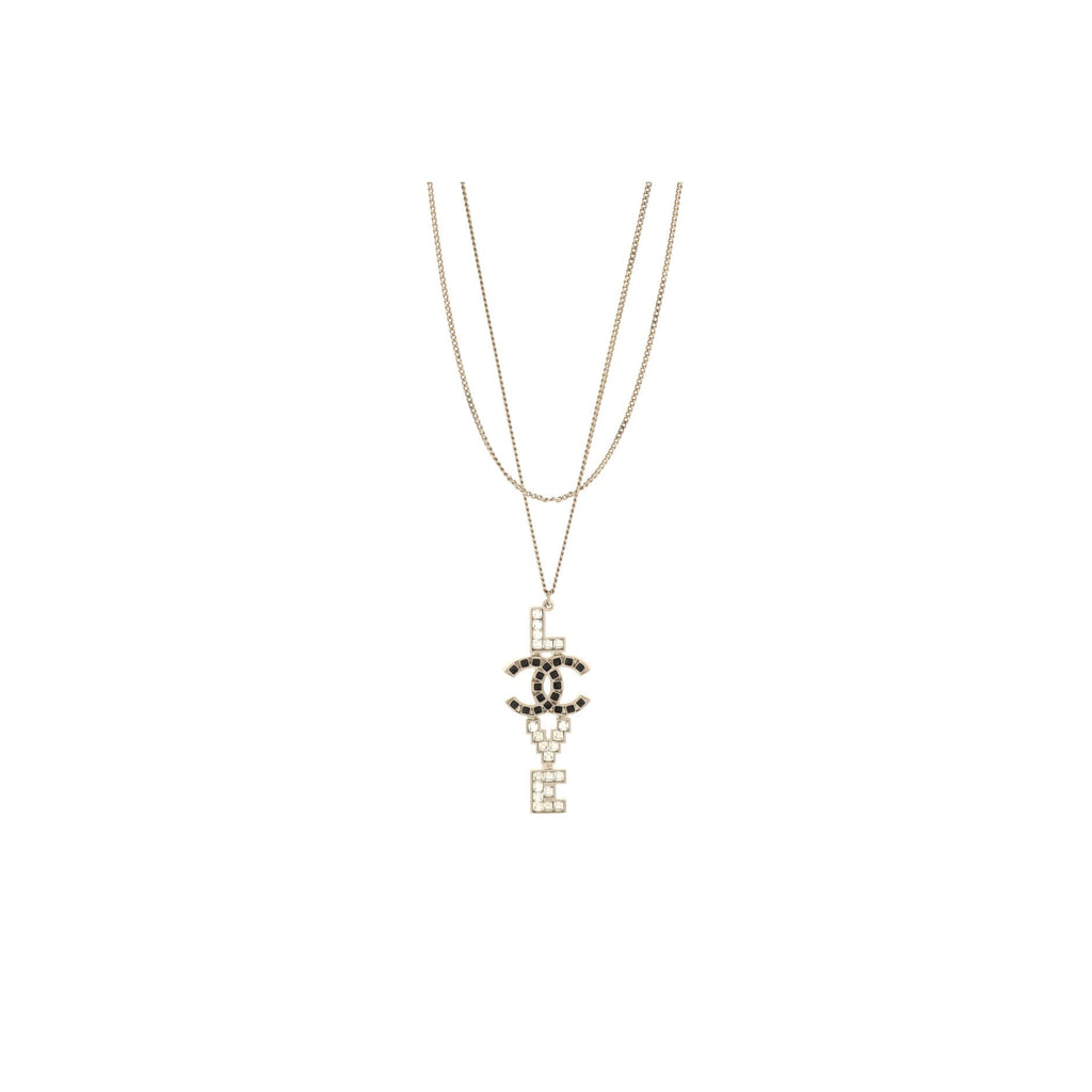 CC Love Pendant Double Chain Necklace Metal with Enamel and Crystals