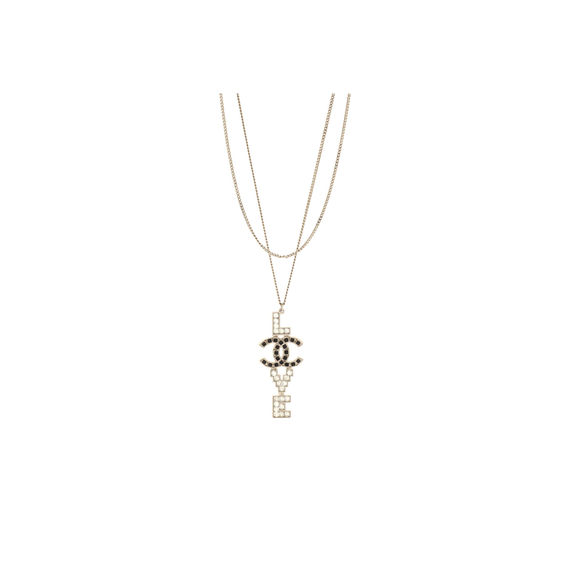 CC Love Pendant Double Chain Necklace Metal with Enamel and Crystals