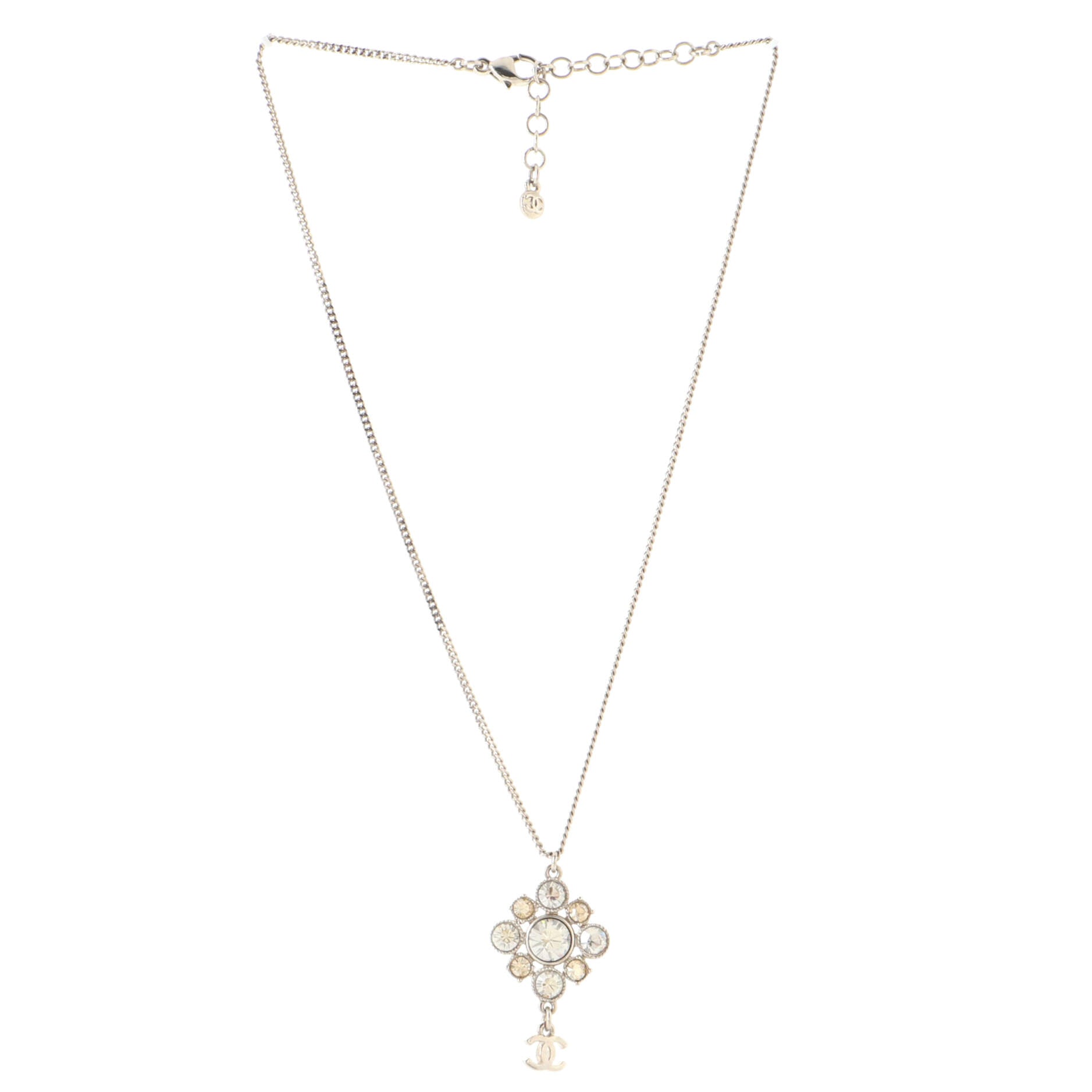 CC Cluster Drop Pendant Necklace Metal with Crystals