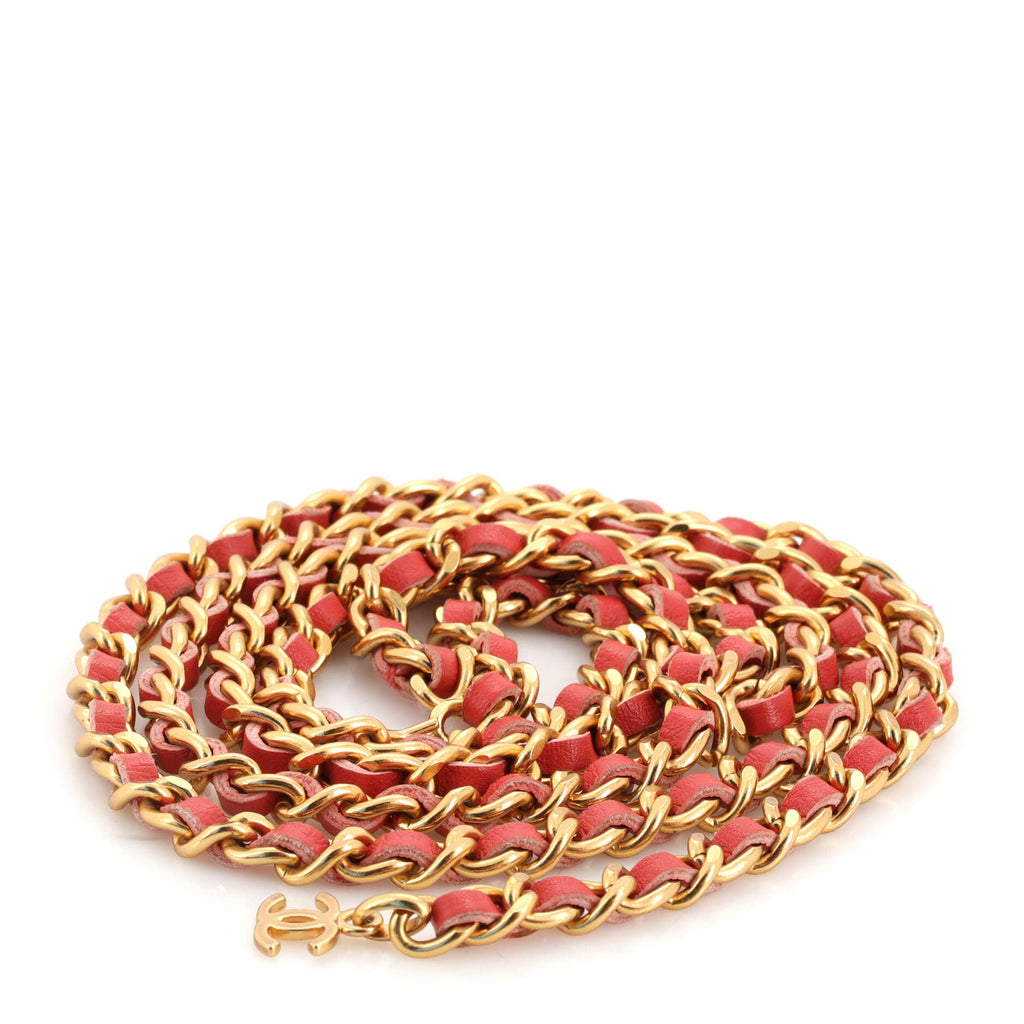 CC Charm Double Chain Belt Metal and Leather 95