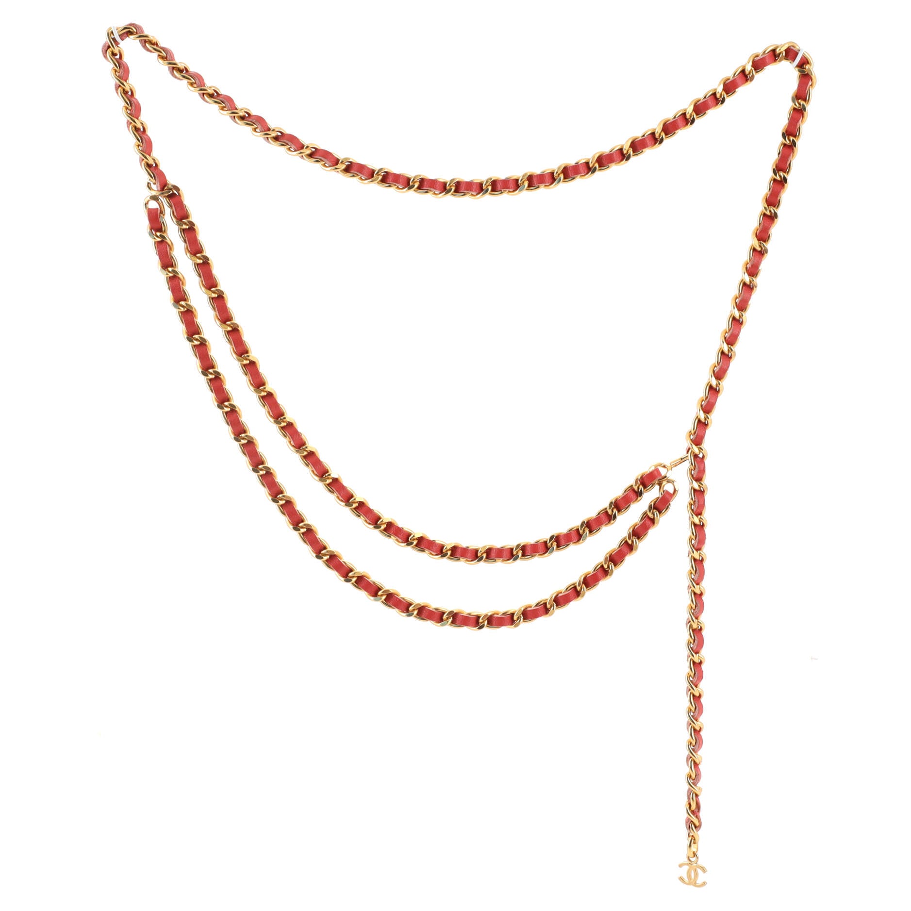 CC Charm Double Chain Belt Metal and Leather 95