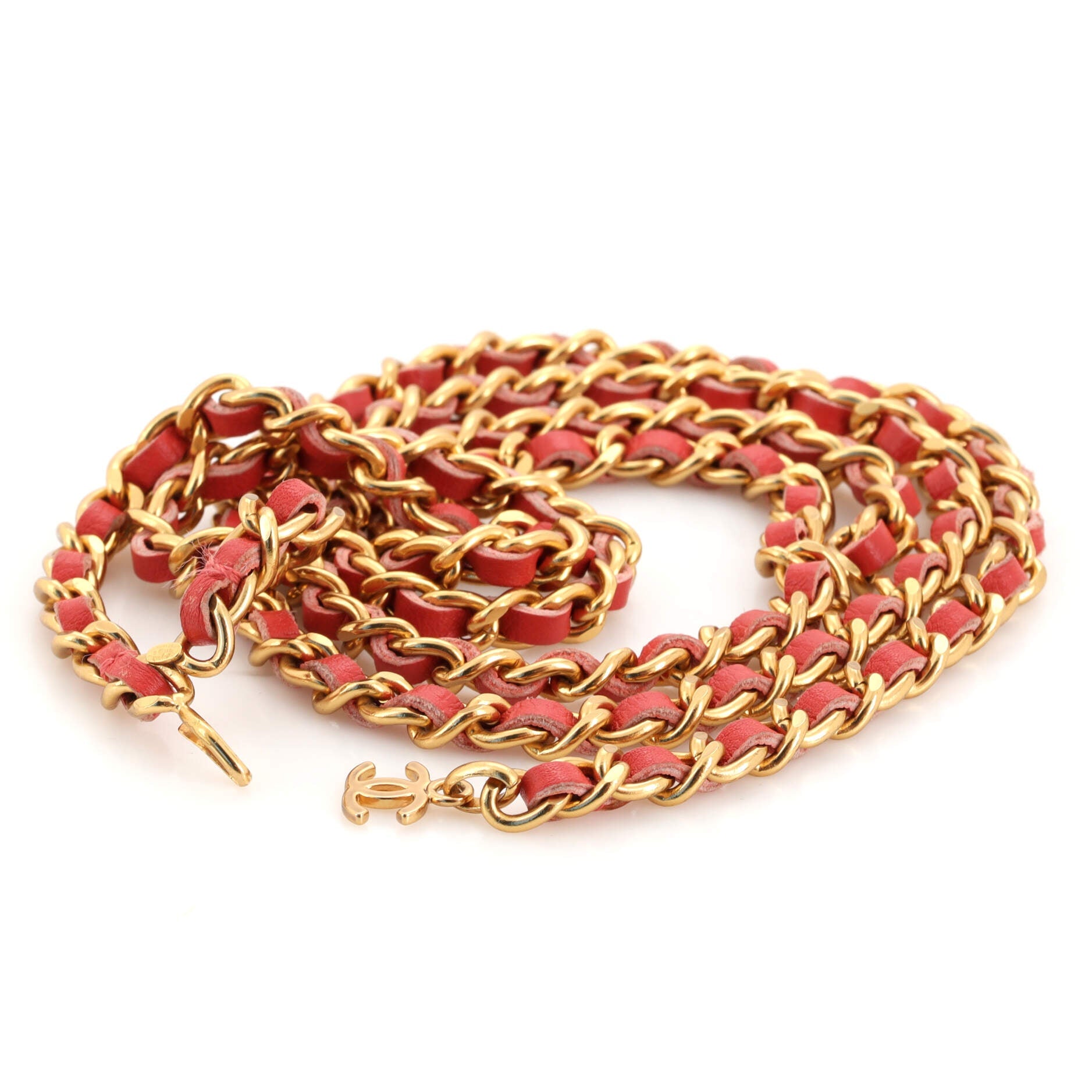 CC Charm Double Chain Belt Metal and Leather 95