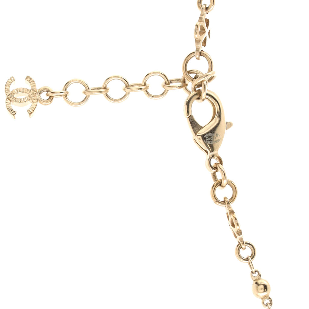 CC Flower Single Strand Long Necklace Metal and Faux Pearls