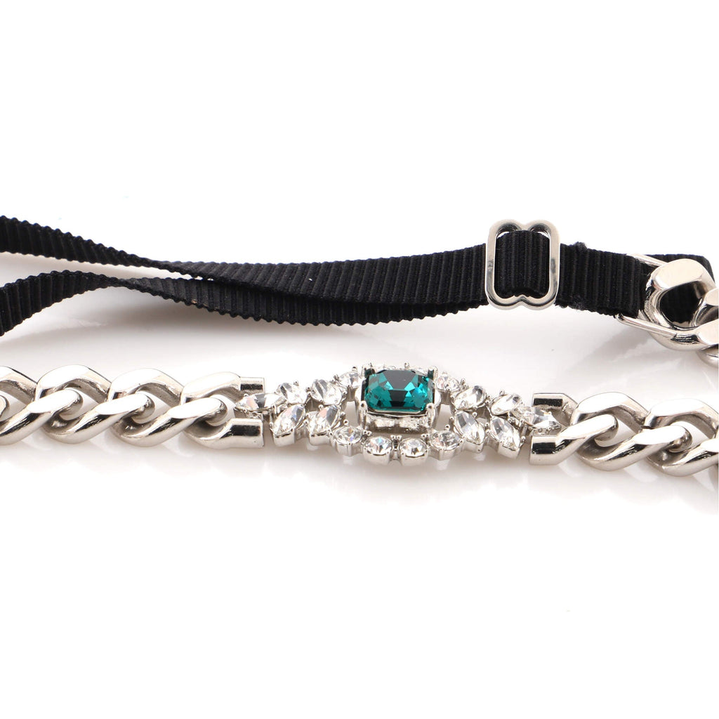 Logo Charm Chain Station Headband Metal with Crystals and Elastic