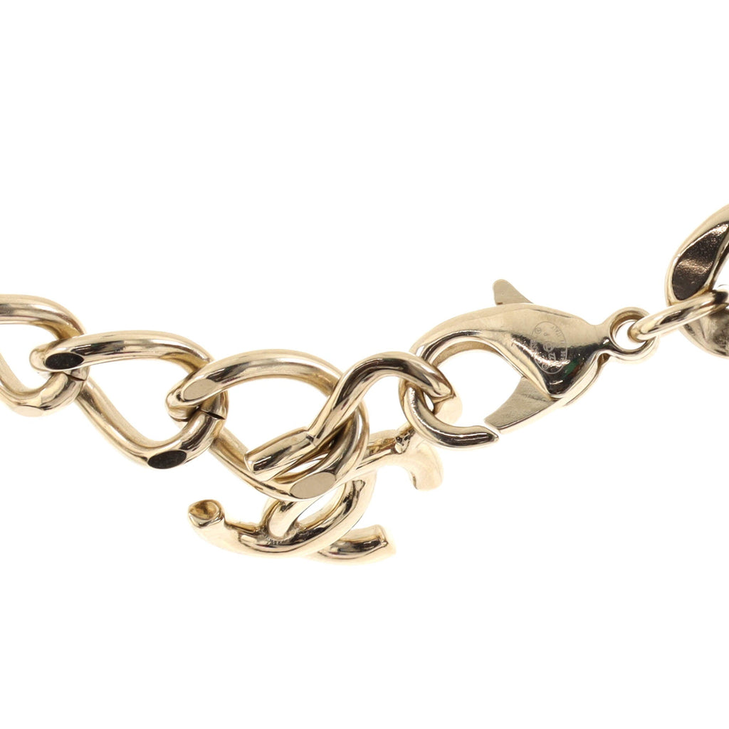 Woven Chain CC Pendant Chunky Choker Necklace Metal and Leather