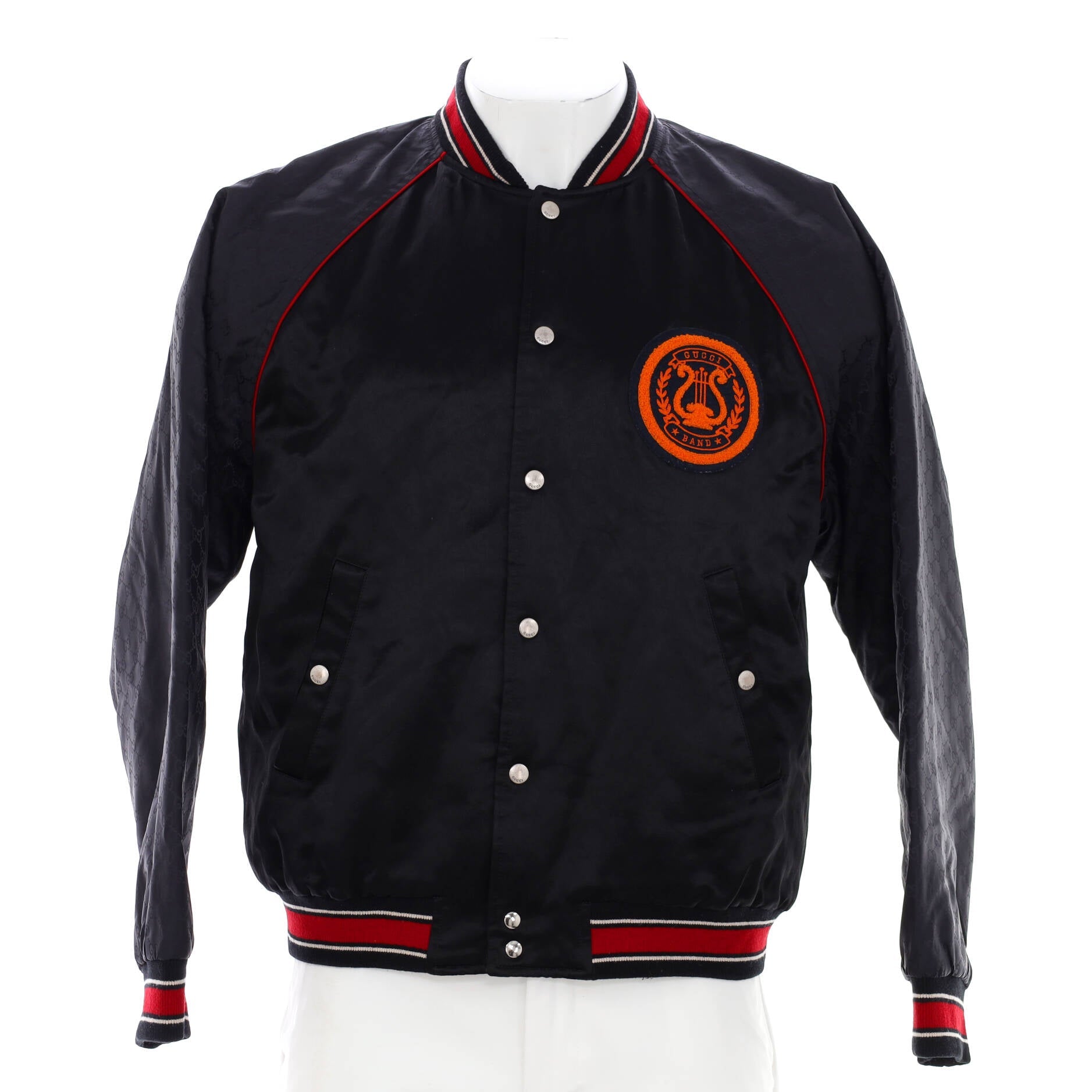 Men's Patch Hooded Bomber Jacket GG Acetate