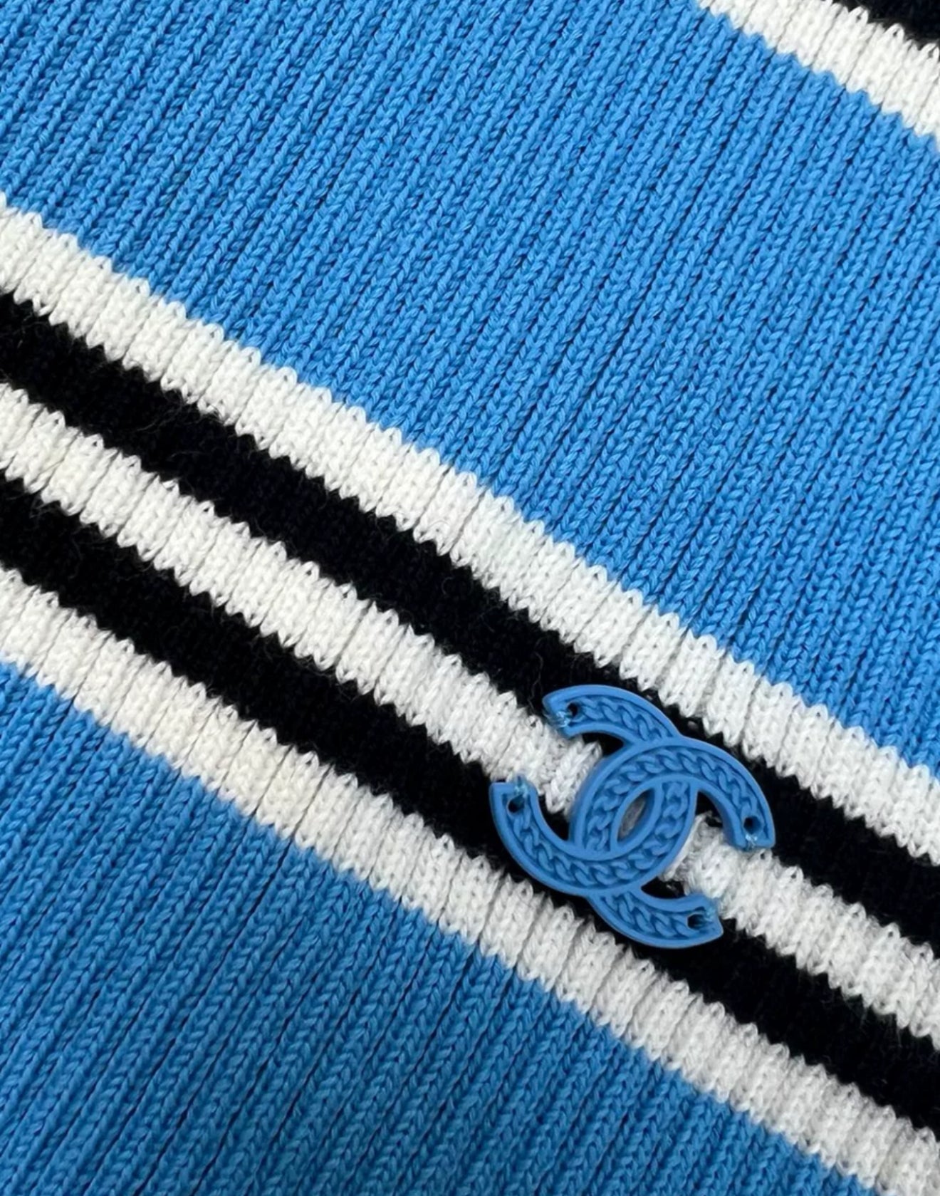 Chanel 24A blue striped knitted Top