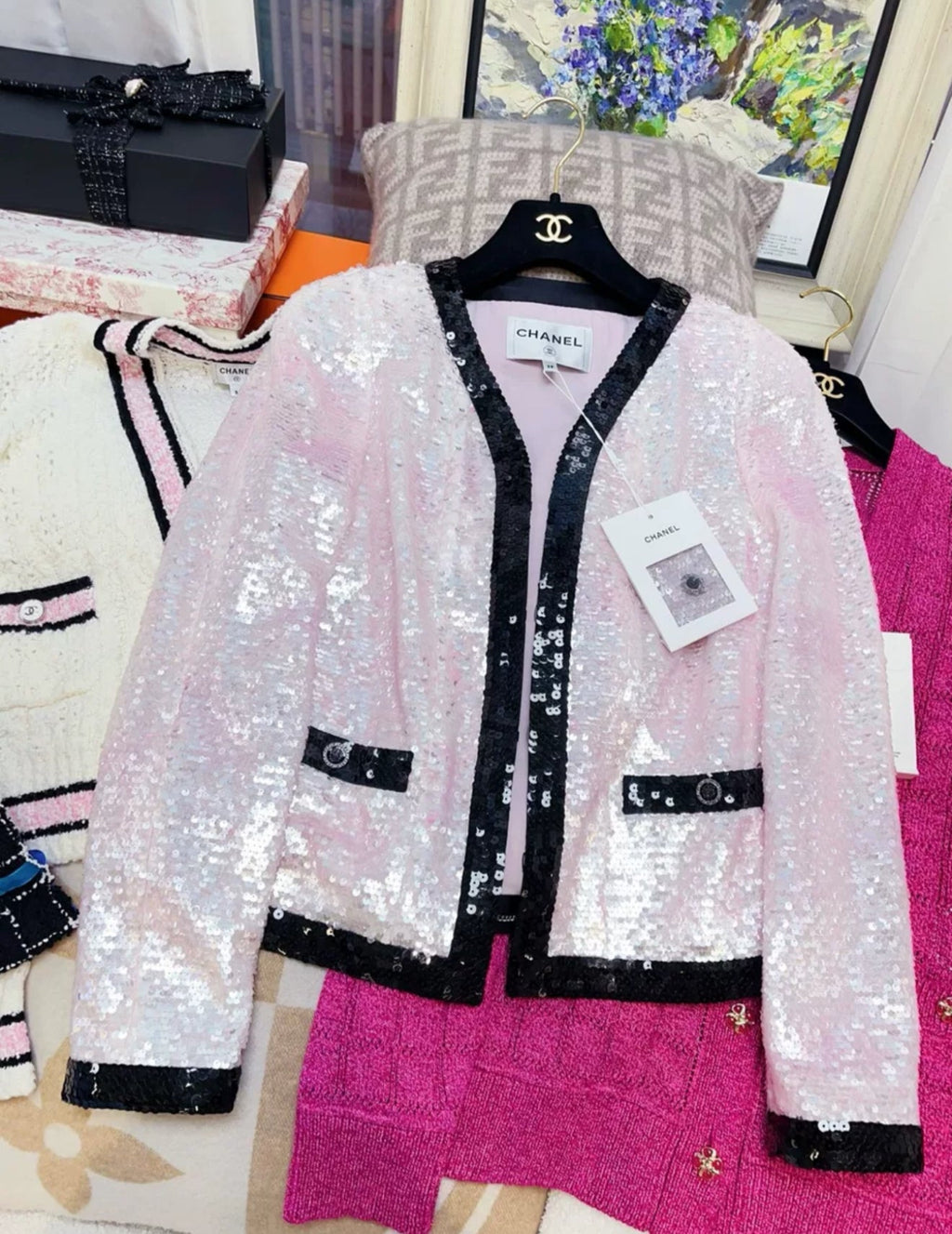Chanel 22P Light Pink & Black Vest
