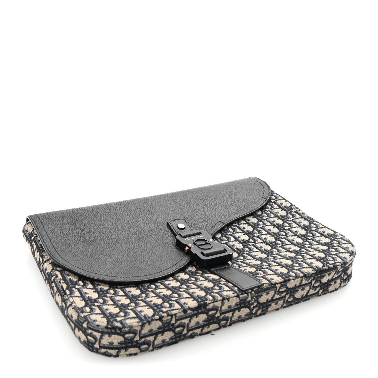 Oblique Jacquard Grained Calfskin Saddle A5 Pouch Blue