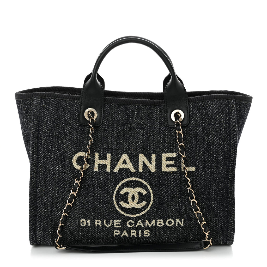 Denim Small Deauville Tote Dark Blue White
