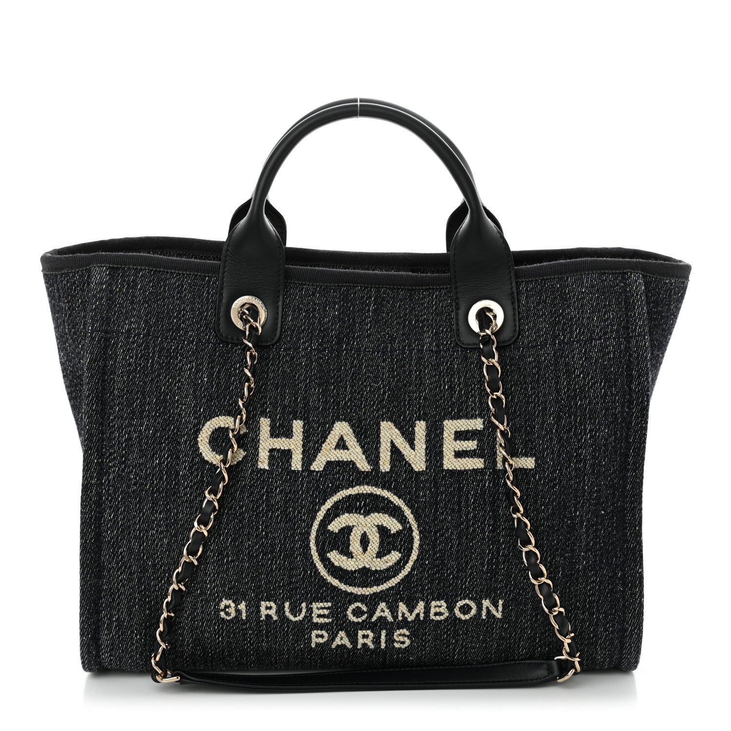 Denim Small Deauville Tote Dark Blue White