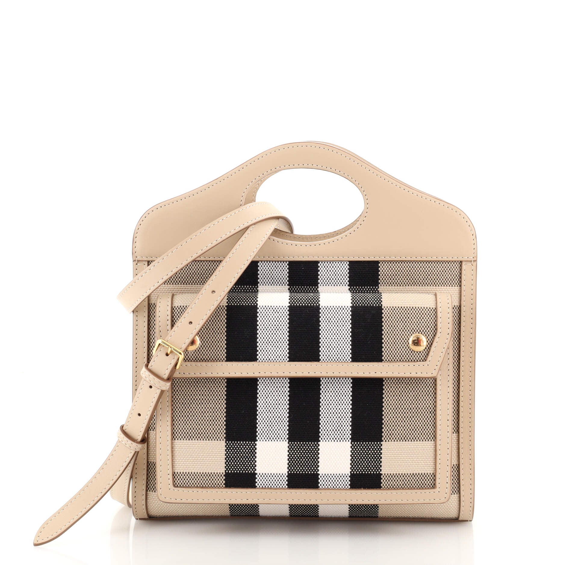 Pocket Tote Check Canvas with Leather Mini