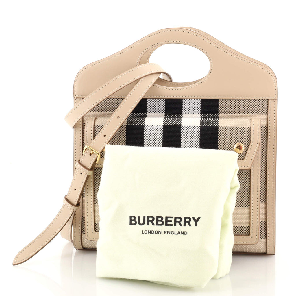Pocket Tote Check Canvas with Leather Mini