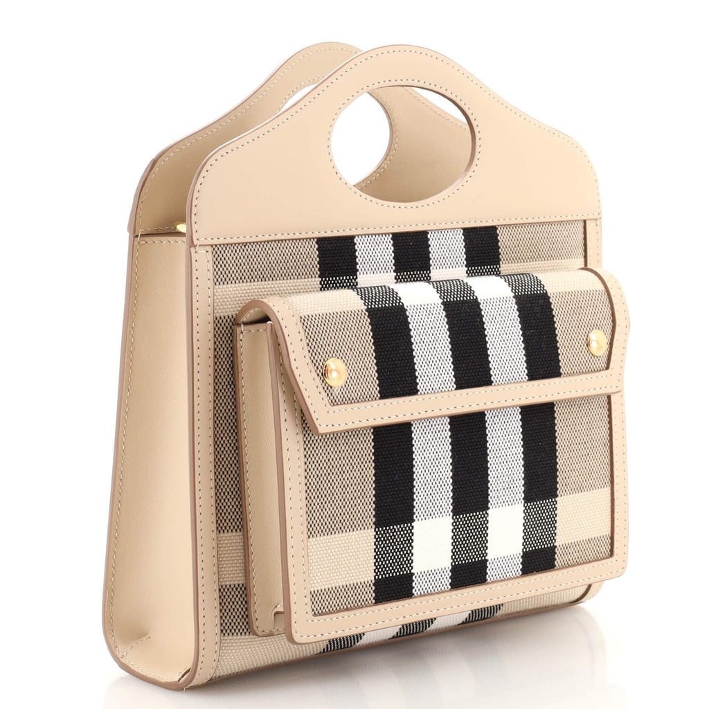 Pocket Tote Check Canvas with Leather Mini